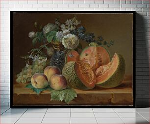 Πίνακας, Still Life with a Vase of Flowers, Melon, Peaches, and Grapes