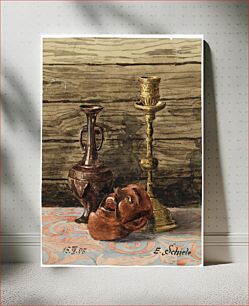 Πίνακας, Still Life with Candlestick, Vase and Mask by Egon Schiele