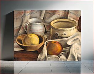 Πίνακας, Still life with ceramic pots and apples (1925–1927), vintage painting by Mikulas Galanda