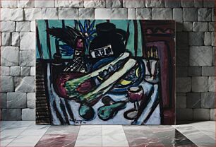 Πίνακας, Still Life with Chianti Bottle and Celery (1949) by Max Beckmann