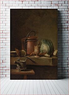 Πίνακας, Still Life with Copper Pot, Cabbage, Pestle, and Stove (Table de cuisine avec marmite de cuivre, chou, égrugeoir et réchaud) by Jean Siméon Chardin