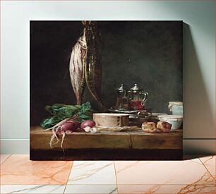 Πίνακας, Still Life with Fish, Vegetables, Gougères, Pots, and Cruets on a Table by Jean-Siméon (1699-1779)