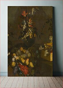 Πίνακας, Still life with flower bouquet and fruit