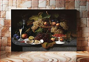 Πίνακας, Still Life with Fruit, Oysters, and Wine, Everhart Kuhn