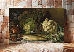 Πίνακας, Still life with vegetables and fish, 1876, Fanny Churberg