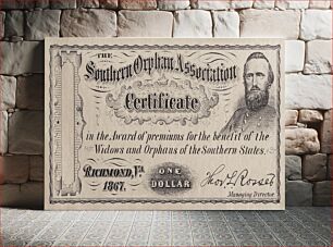 Πίνακας, Stonewall Jackson (1848-1981) vintage certificate by A. Hoen Lithography Company