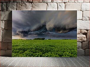 Πίνακας, Stormy Sky Over Green Field Θυελλώδης ουρανός πάνω από το πράσινο πεδίο