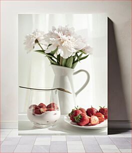 Πίνακας, Strawberries and Flowers in a Vase Φράουλες και λουλούδια σε βάζο