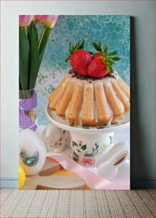 Πίνακας, Strawberry Bundt Cake with Tulips Φράουλα Bundt Cake με Τουλίπες