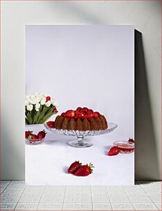 Πίνακας, Strawberry Cake with Tulips Κέικ φράουλα με τουλίπες