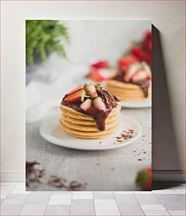 Πίνακας, Strawberry Chocolate Pancakes Τηγανίτες σοκολάτας φράουλα