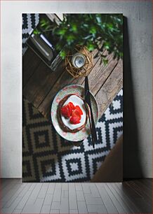 Πίνακας, Strawberry Dessert on Rustic Table Επιδόρπιο φράουλας σε ρουστίκ τραπέζι