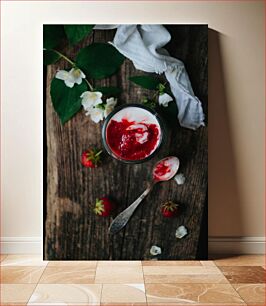 Πίνακας, Strawberry Dessert with Flowers Επιδόρπιο φράουλα με λουλούδια