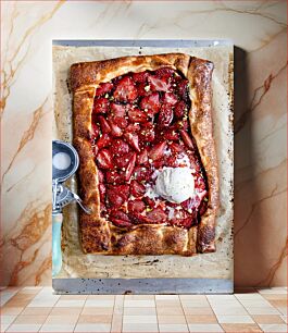 Πίνακας, Strawberry Tart with Ice Cream Τάρτα φράουλα με παγωτό