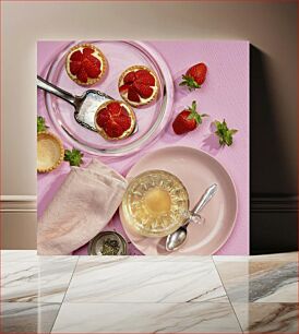 Πίνακας, Strawberry Tarts with Tea Τάρτες φράουλας με τσάι