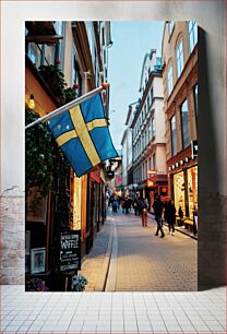 Πίνακας, Street Scene with Swedish Flag Σκηνή δρόμου με σουηδική σημαία