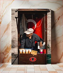 Πίνακας, Street Vendor in Front of Turkish Flag Πλανόδιος πωλητής μπροστά από τουρκική σημαία