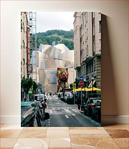 Πίνακας, Street View with Floral Sculpture and Modern Architecture Street View με floral γλυπτική και μοντέρνα αρχιτεκτονική