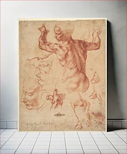 Πίνακας, Studies for the Libyan Sibyl (recto); Studies for the Libyan Sibyl and a small Sketch for a Seated Figure (verso) by Michelangelo Buonarroti