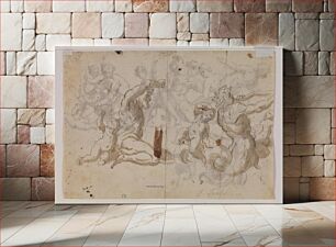 Πίνακας, Study for a triton with two putti and another for Neptune with a putto by Giuseppe Alabardi