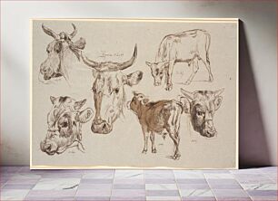 Πίνακας, Study magazine from Vognserup.Studies of cow heads, bull calves and their heads by Johan Thomas Lundbye