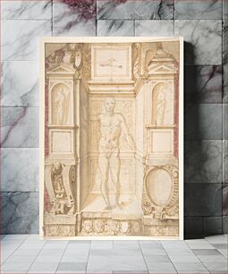 Πίνακας, Study of a Figure in a Niche (Saint Ambrose; recto); Architectural Studies: Four Alternative Designs for Fictive Niches and an Unrelated Design with Garlands (verso), ca