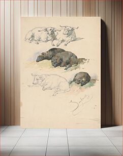 Πίνακας, Study of rams and sheep by Friedrich Carl von Scheidlin by Friedrich Carl von Scheidlin