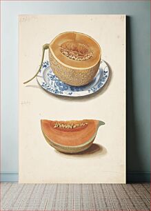 Πίνακας, Study of two net melons, halved and squared by Johanna Fosie