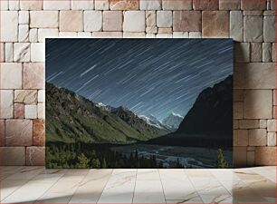 Πίνακας, Stunning Mountain Landscape with Star Trails Εκπληκτικό ορεινό τοπίο με αστρικά μονοπάτια