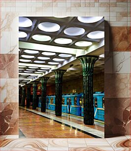 Πίνακας, Subway Station with Blue Train Σταθμός Μετρό με Μπλε Τρένο