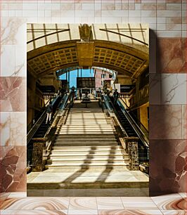 Πίνακας, Sunlit Architectural Staircase Ηλιοφώτιστη Αρχιτεκτονική Σκάλα