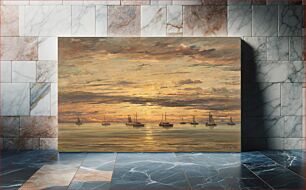 Πίνακας, Sunset at Scheveningen: A Fleet of Fishing Vessels at Anchor (1894) by Hendrik Willem Mesdag