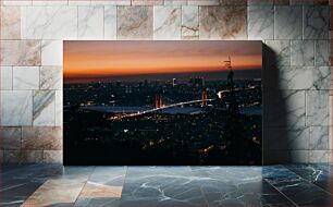 Πίνακας, Sunset Cityscape with Bridge Ηλιοβασίλεμα Αστικό τοπίο με Γέφυρα