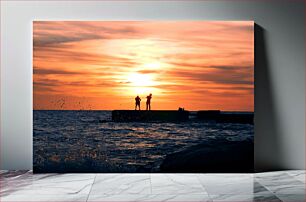 Πίνακας, Sunset Fishing on the Pier Ηλιοβασίλεμα Ψάρεμα στην προβλήτα