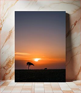 Πίνακας, Sunset Landscape with Lone Tree and Grazing Animal Τοπίο ηλιοβασιλέματος με μοναχικό δέντρο και ζώο που βόσκει