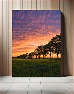 Πίνακας, Sunset over a Field with Trees Ηλιοβασίλεμα πάνω από ένα χωράφι με δέντρα