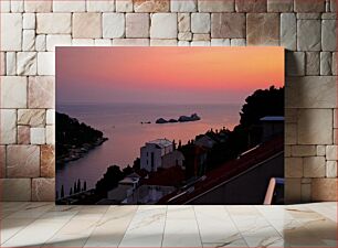 Πίνακας, Sunset Over Coastal Village Ηλιοβασίλεμα πάνω από το παραθαλάσσιο χωριό