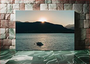 Πίνακας, Sunset Over Mountain and Lake Ηλιοβασίλεμα πάνω από το βουνό και τη λίμνη