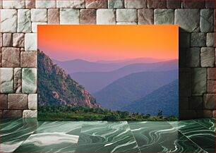 Πίνακας, Sunset Over Mountain Landscape Ηλιοβασίλεμα πέρα ​​από το ορεινό τοπίο