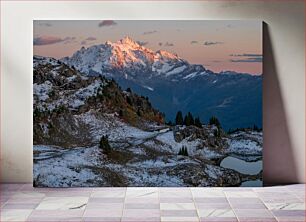 Πίνακας, Sunset Over Snow-Capped Mountain Ηλιοβασίλεμα πάνω από το χιονισμένο βουνό