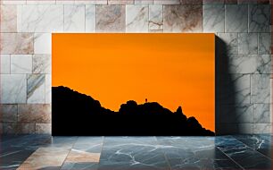 Πίνακας, Sunset Silhouette on Mountain Ηλιοβασίλεμα σιλουέτα στο βουνό