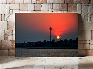 Πίνακας, Sunset Silhouette over Coastal Village Ηλιοβασίλεμα σιλουέτα πάνω από το παραθαλάσσιο χωριό
