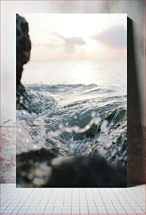 Πίνακας, Sunset Waves Crashing on Rocks Κύματα ηλιοβασιλέματος που σκάνε σε βράχους