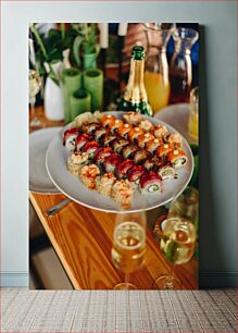 Πίνακας, Sushi Platter with Champagne Πιατέλα σούσι με σαμπάνια