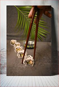 Πίνακας, Sushi with Chopsticks and Palm Leaf Σούσι με ξυλάκια και φύλλα φοίνικα