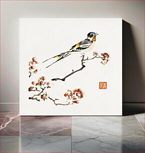 Πίνακας, Swallow on a peach branch (1368–1644) vintage Japanese woodblock art Japanese ink style