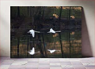 Πίνακας, Swans in Flight Over a Serene Lake Κύκνοι σε πτήση πάνω από μια γαλήνια λίμνη