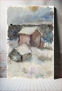 Πίνακας, Talvikuva, rakennuksia lumessa, 1916, Henry Ericsson