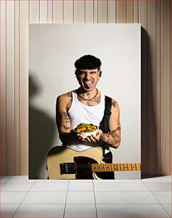 Πίνακας, Tattooed Musician with a Bowl of Food Μουσικός με τατουάζ με ένα μπολ φαγητού