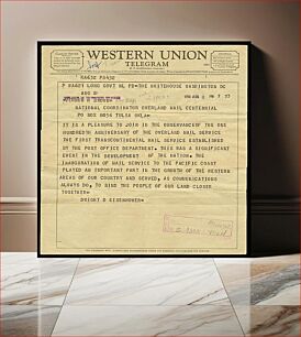 Πίνακας, Telegram commemorating the centennial of Butterfield’s overland mail